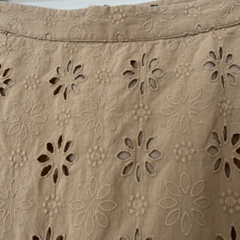 Ann Taylor Tan Eyelet Midi Skirt - Picture 3 of 5